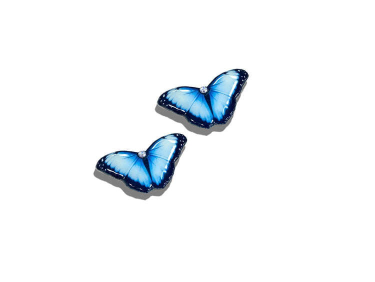 blue Morph diamante blue stud earrings handmade
