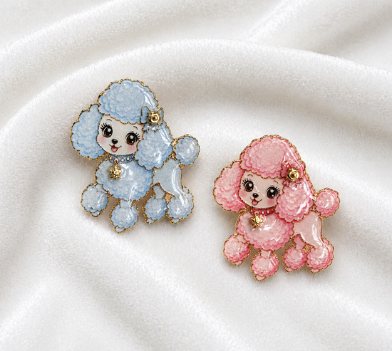blue or pink Poodle dog enamel pin handmade