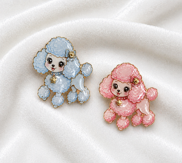 blue or pink Poodle dog enamel pin handmade