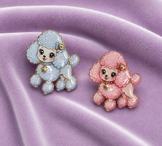 blue or pink Poodle dog enamel pins