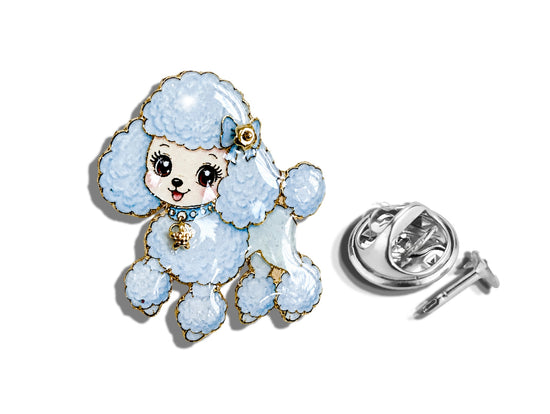 Blue poodle-shaped enamel pin