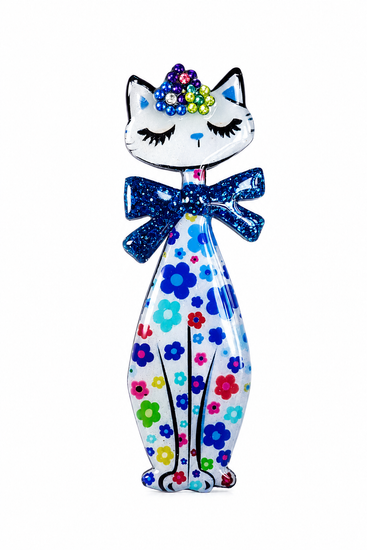 blue tall cat retro brooch