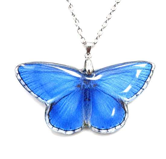 Holly blue butterfly pendant handmade from tin cans