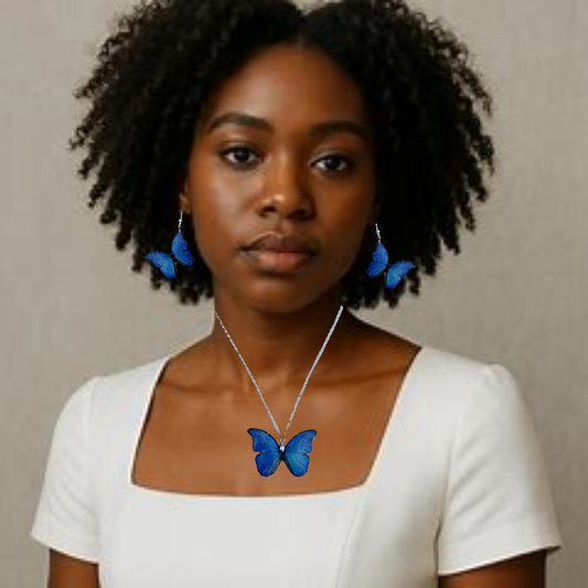 Blue Morpho Handmade Butterfly Jewellery Set – Eco-Friendly Recycled Tin Can Jewellery 