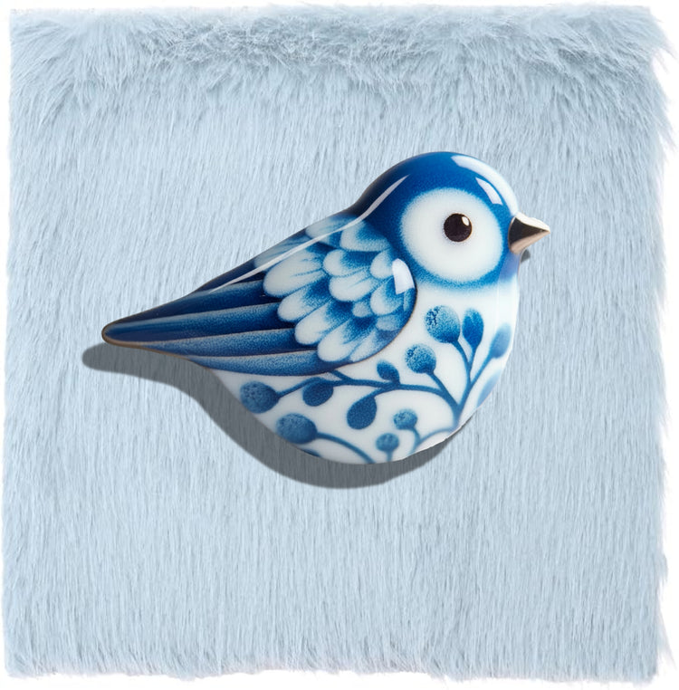 handmade Blue Willow bird enamel pin