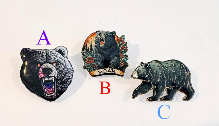 Black Bear Enamel Pin or Magnet | Personalised Bear Brooch | Handmade Recycled Tin Bear Badge | Wildlife Gift | Resin Animal Pin | Woodland Gift