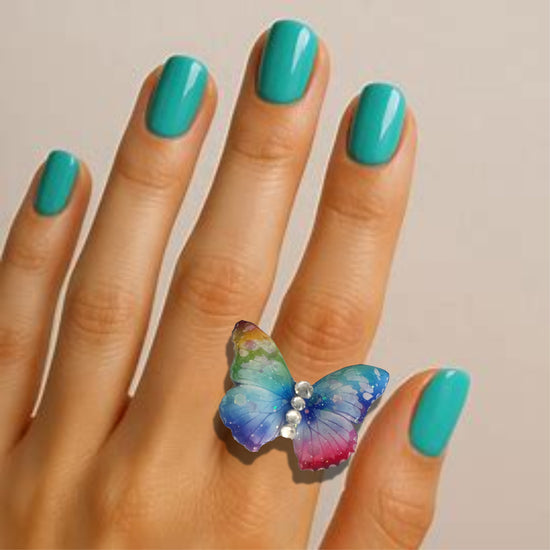  rainbow butterfly ring hand crafted unusual