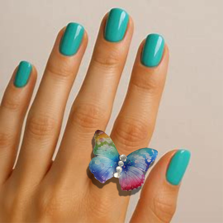  rainbow butterfly ring hand crafted unusual