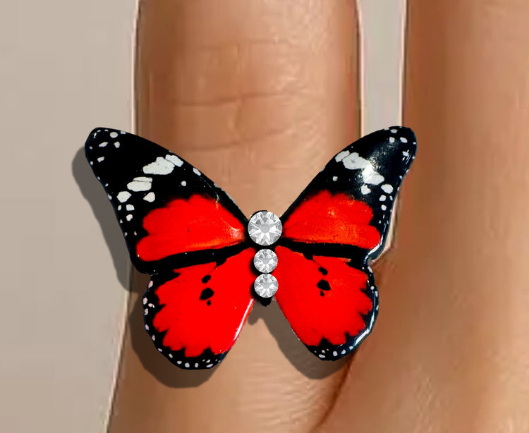 red Monarch butterfly ring unique