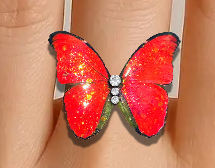 red butterfly ring unique