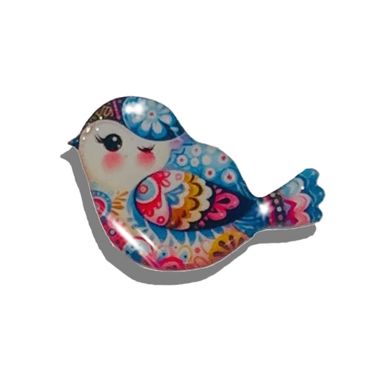 folk art bird enamel pin
