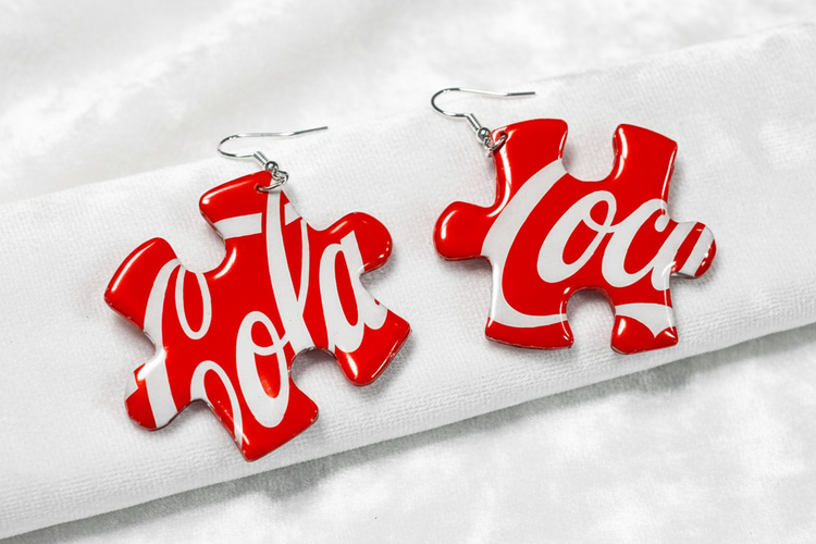 Jigsaw Coca-Cola Earrings, Coke Earrings, handmade