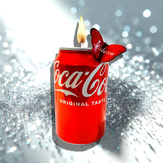 personalised with name Coca-Cola can candle with butterfly decoration