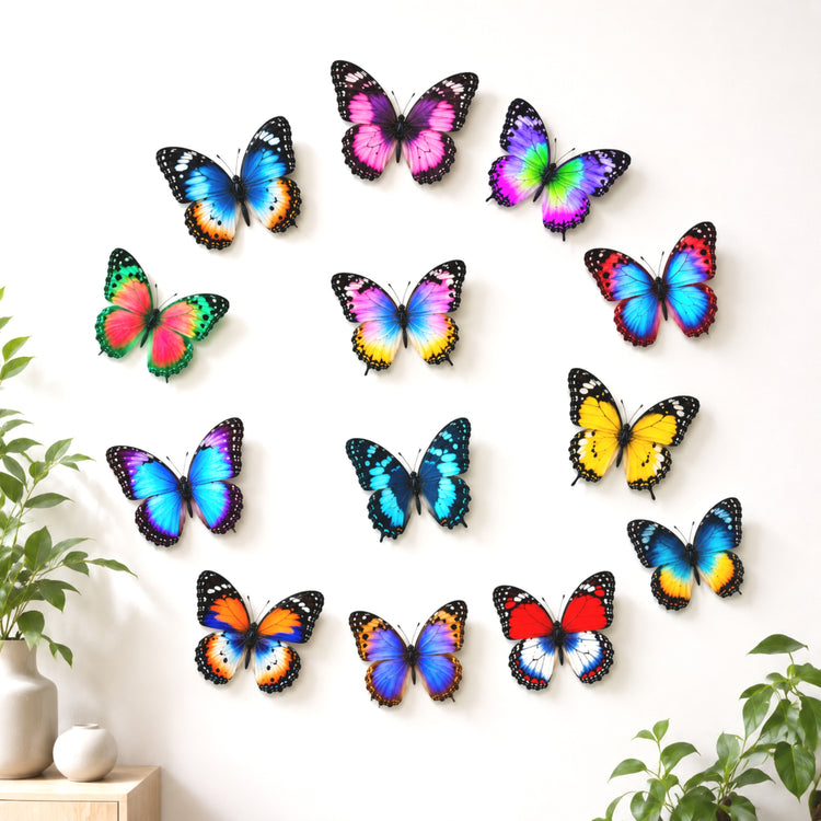 Twelve colorful butterfly wall decals 