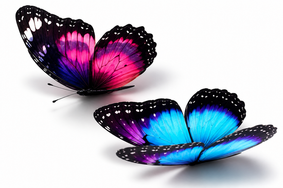 colourful butterflies blue and pink