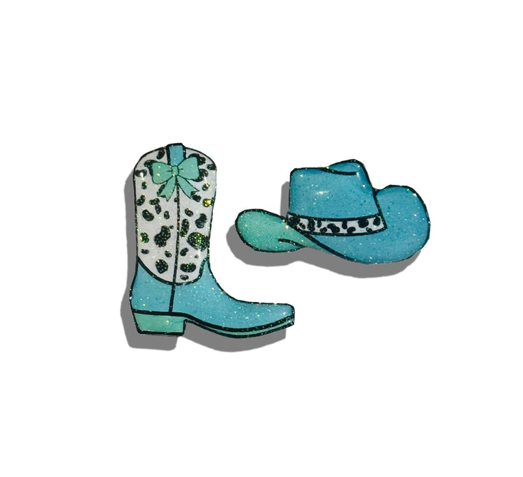 Turquoise cowboy boots and hat enamel pin 