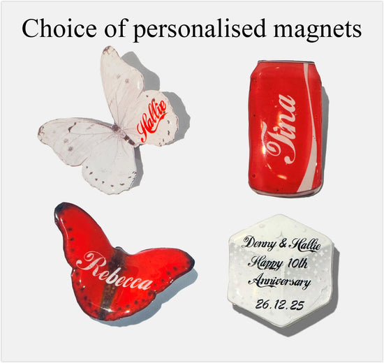 Personalised magnets from tin cans recycled