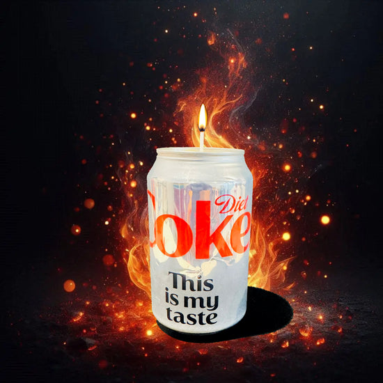 Diet Coke Can Candle – Can be personalised with the addition of a custom made magnet from recycled tin cans. Hand-Poured Soy Wax