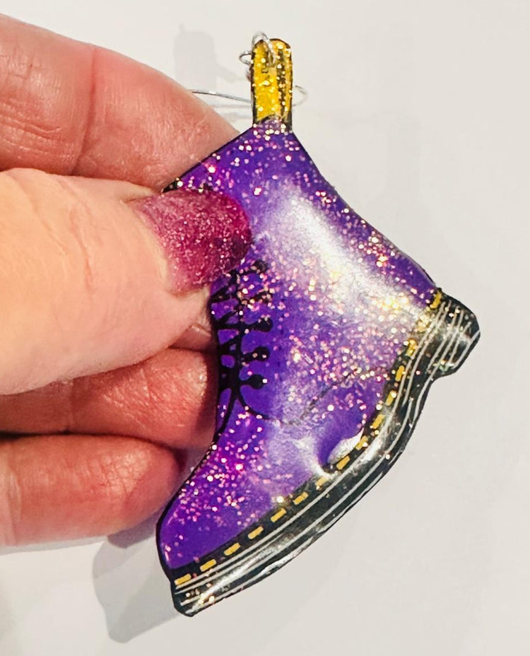 Dr Marten's boot style earrings, purple, pink or blue. DM's style earrings