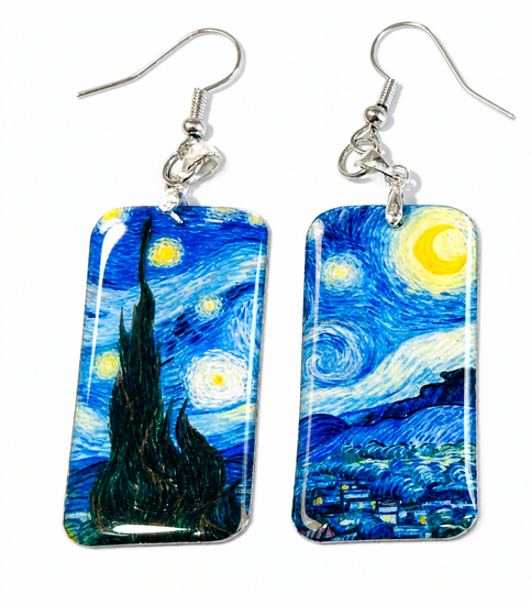 earrings featuring the design of 'Starry Night' by Van Gogh 