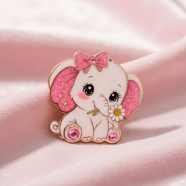 Cute pink  elephant enamel Pin or magnet.