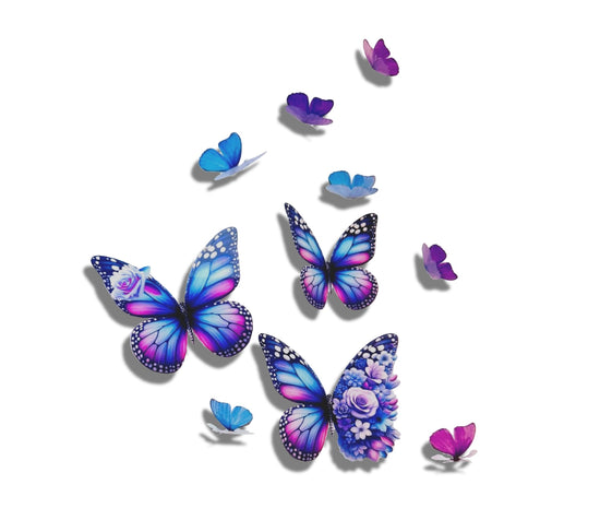 Blue and purple butterfly decorations 