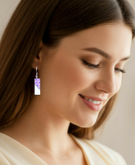lilac Floral long drop earrings. 