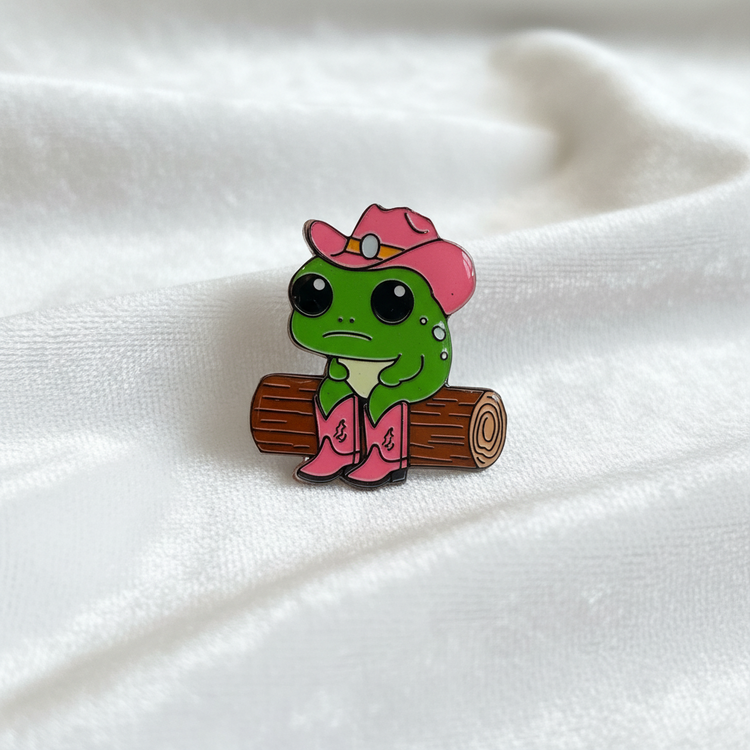 frog cowboy Pin or magnet.