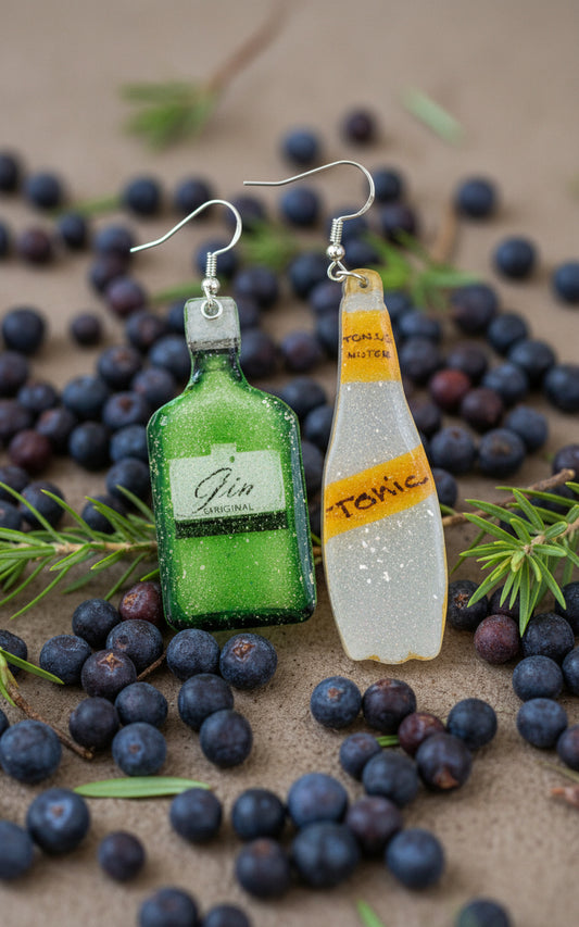 gin and tonic earrings, quirky, unique made from tin cans