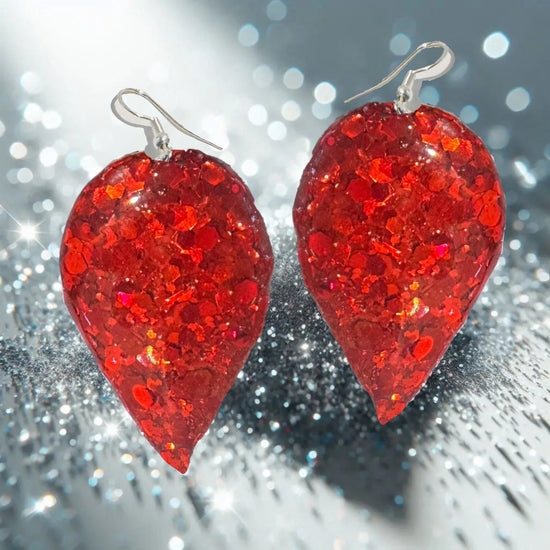 red large glitter earrings for drag queen , Pride festival