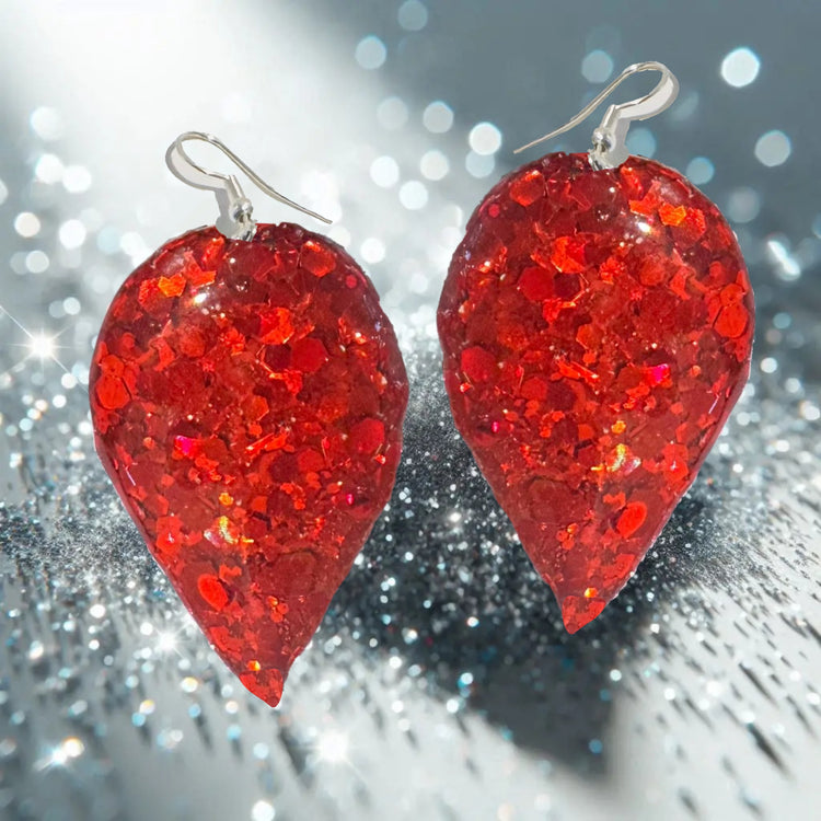 red large glitter earrings for drag queen , Pride festival