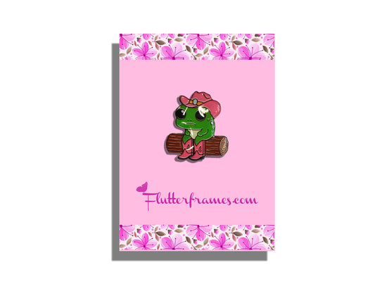 quirky frog cowboy Pin or magnet.