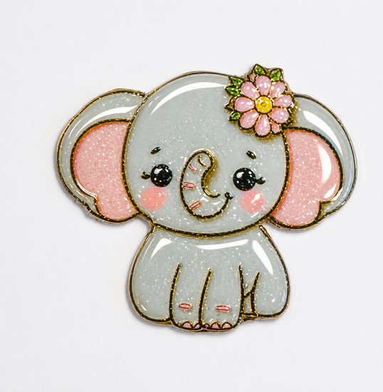 grey Cute elephant pin with a flower 