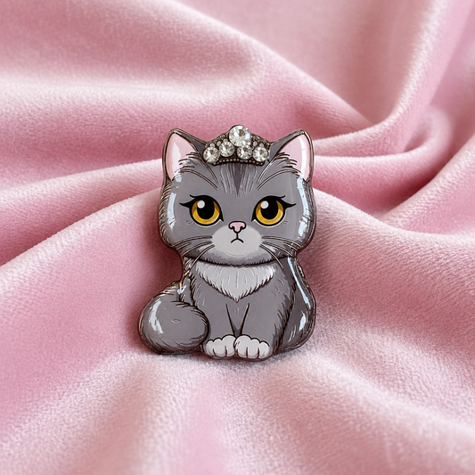 grey cat pin or magnet
