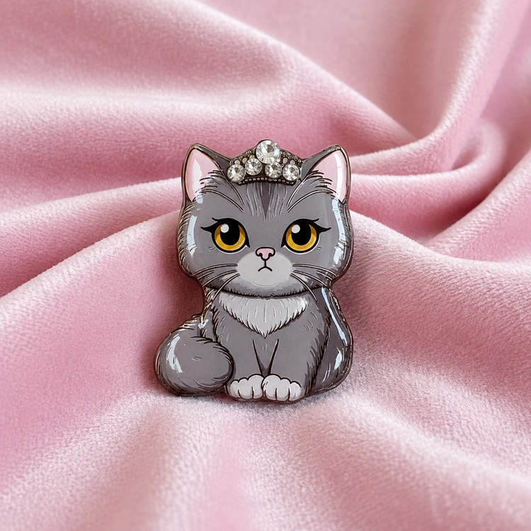 grey cat pin or magnet