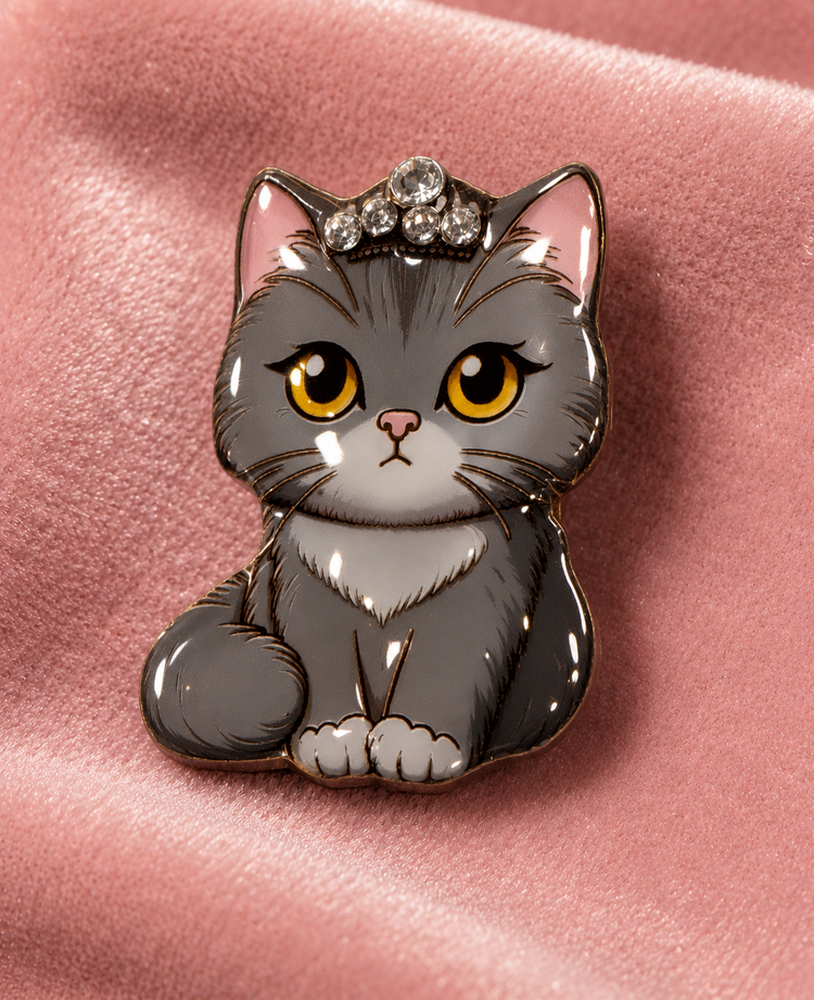 grey princess cat pin or magnet
