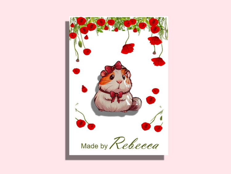 guinea pig with diamantes enamel pin handmade