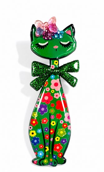 handmade Retro green tall cat brooch