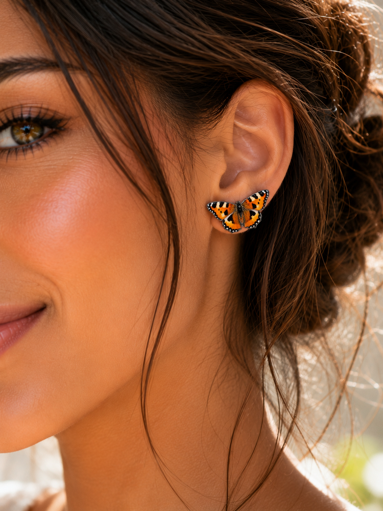 handmade Tortoiseshell stud butterfly earrings