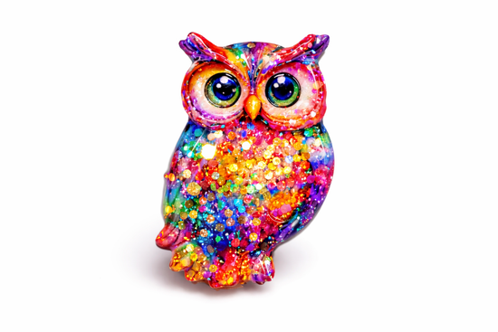 handmade vibrant owl brooch