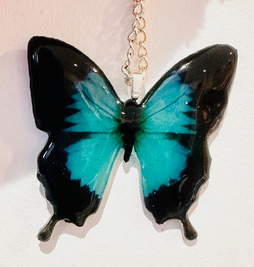 Teal Monarch butterfly They look like real Resin turquoise and black butterfly handmade jewellery