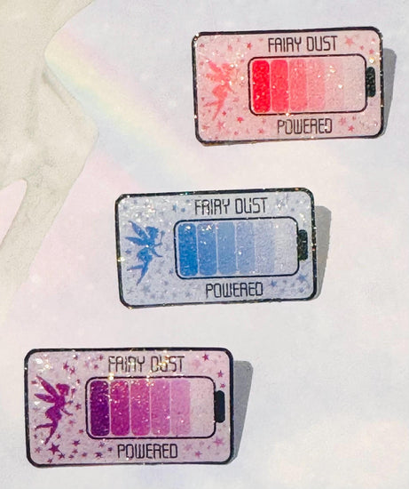 Fairy Dust Powered pins, lilac, pink and blue