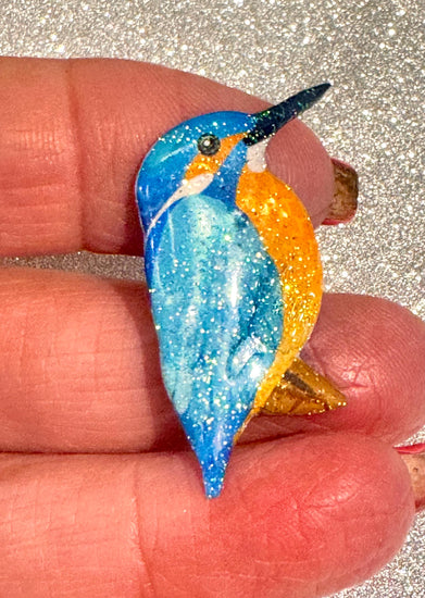 Kingfisher pin brooch enamel, made from recycled tin handmade 