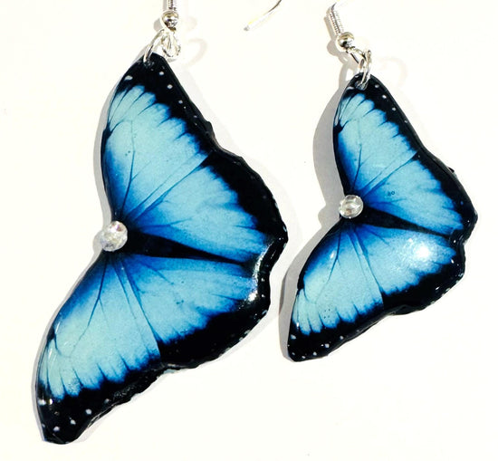 Blue Morpho butterfly earrings.Blue Butterfly Earrings.Nature gift. Recycled tin can Earrings