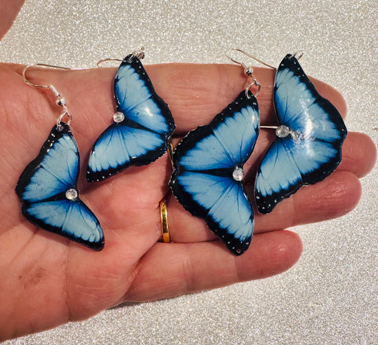 Blue Morpho butterfly earrings.Blue Butterfly Earrings.Nature gift. Recycled tin can Earrings,Tin anniversary gift,Unique