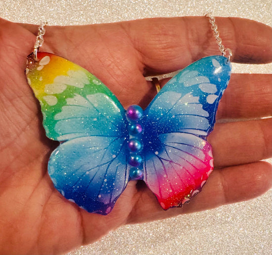 Beautiful Butterfly necklace,in pinks, blues and purples