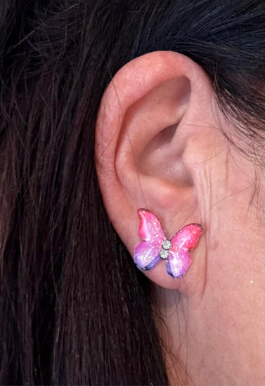 Pretty pink butterfly stud earrings. Handmade butterfly earrings.