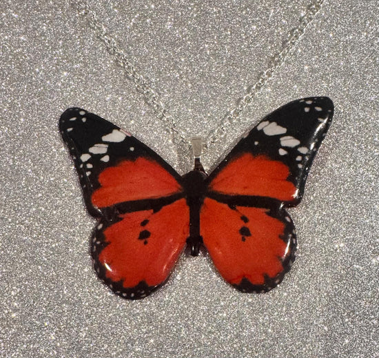 Red butterfly  necklace,luxury handmade butterfly from tin cans