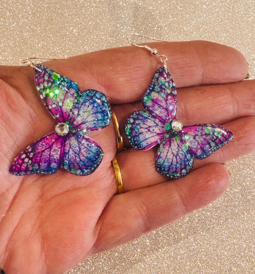 purple and blue butterfly tin_recycled_earrings