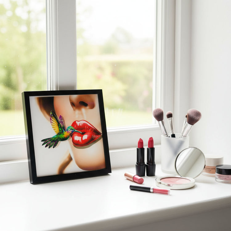 Kiss red lipstick, Kingfisher bird  sexy 3d glitzy picture. handmade